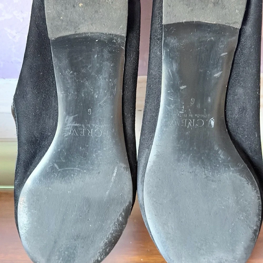 J. Crew Black Suede Scallop-Edge Ballet Flats